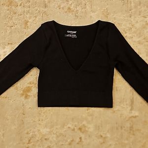 WOMEN'S GARAGE BLACK RIBBED SPANDEX LONG SLEEVE T SHIRT CROP TOP SIZE XS $40